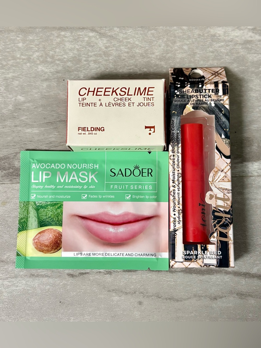 Freck Beauty CHEEKSLIME Lip & Cheek Tint in Fielding + Ioni Red Lip Crayon. New